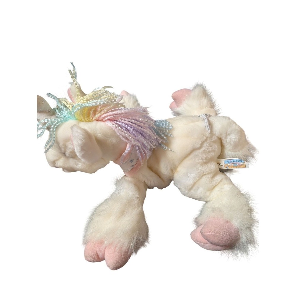 Animal Alley Unicorn Plush Cream Rainbow Braided Mane Silver Heart Horn 14 inch